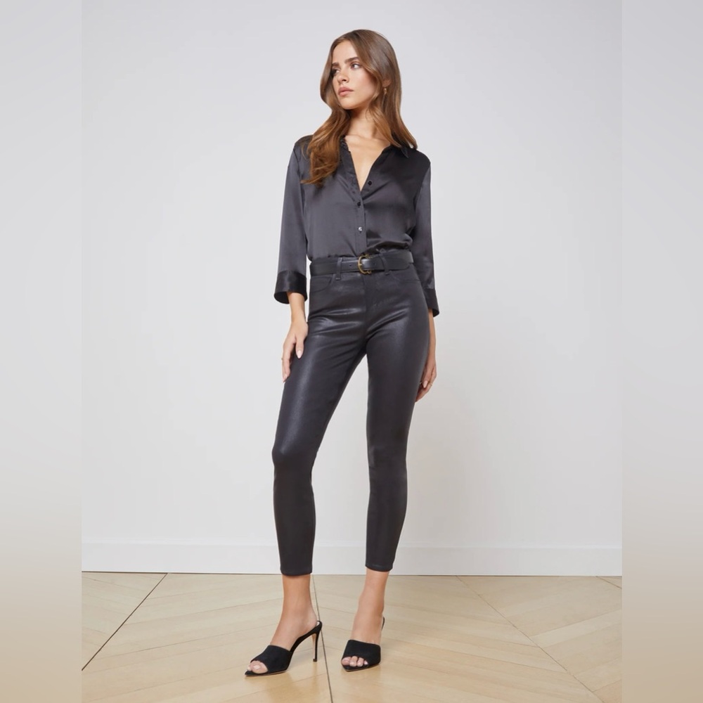 L’Agence Margot Coated Skinny Jean in color Black Coated - Excellent condition